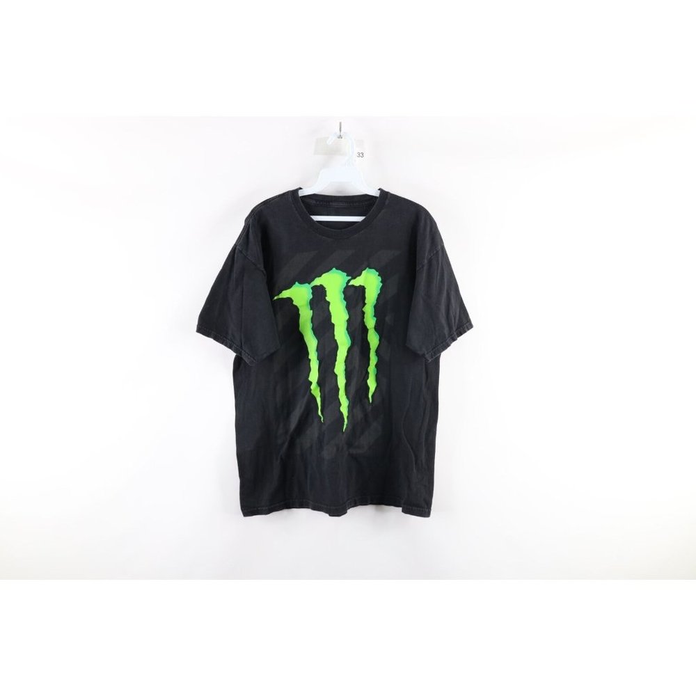 Monster Energy Drink Mens Large Faded Big Logo Spell Out Short Sleeve T-Shirt